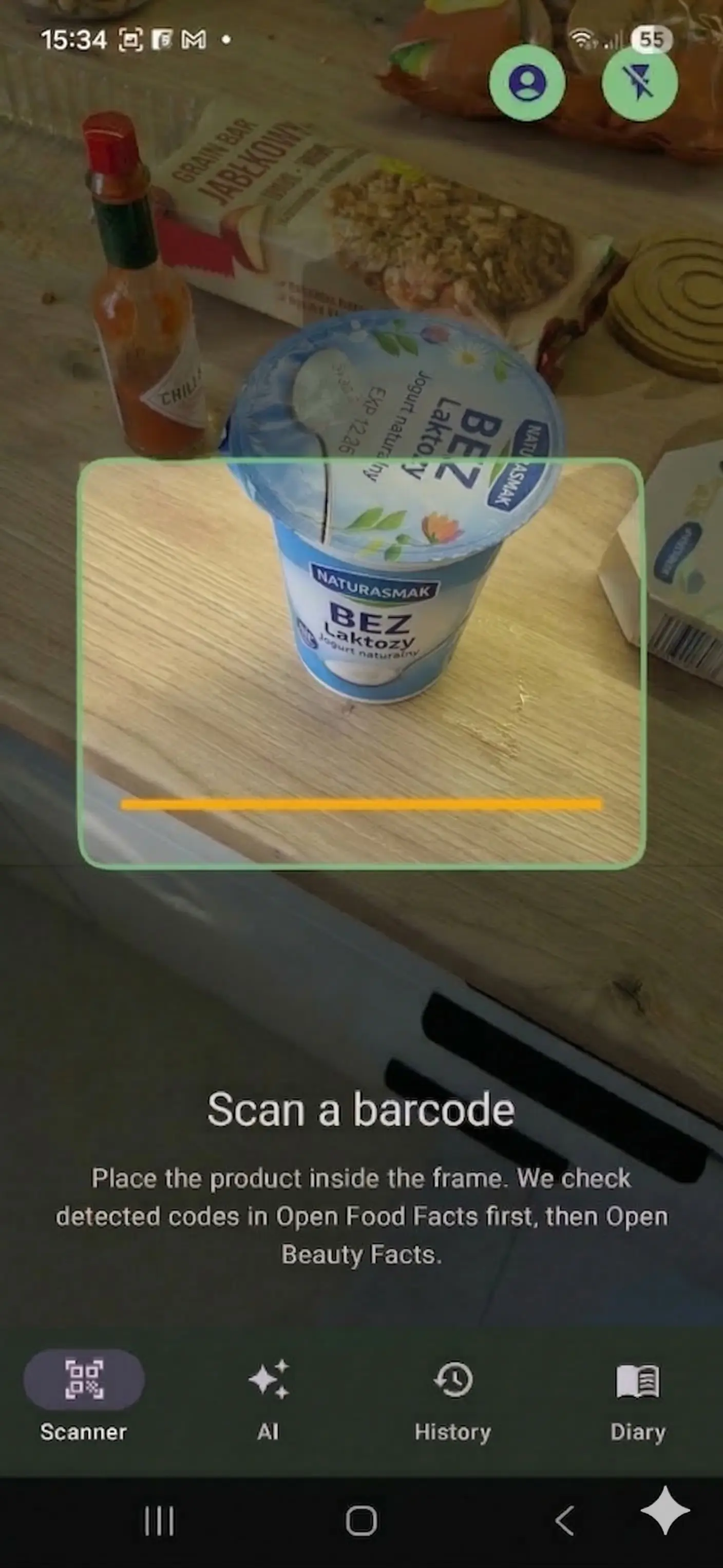 Natywny ekran Android z szybkim dostępem do skanowania i wielu produktów